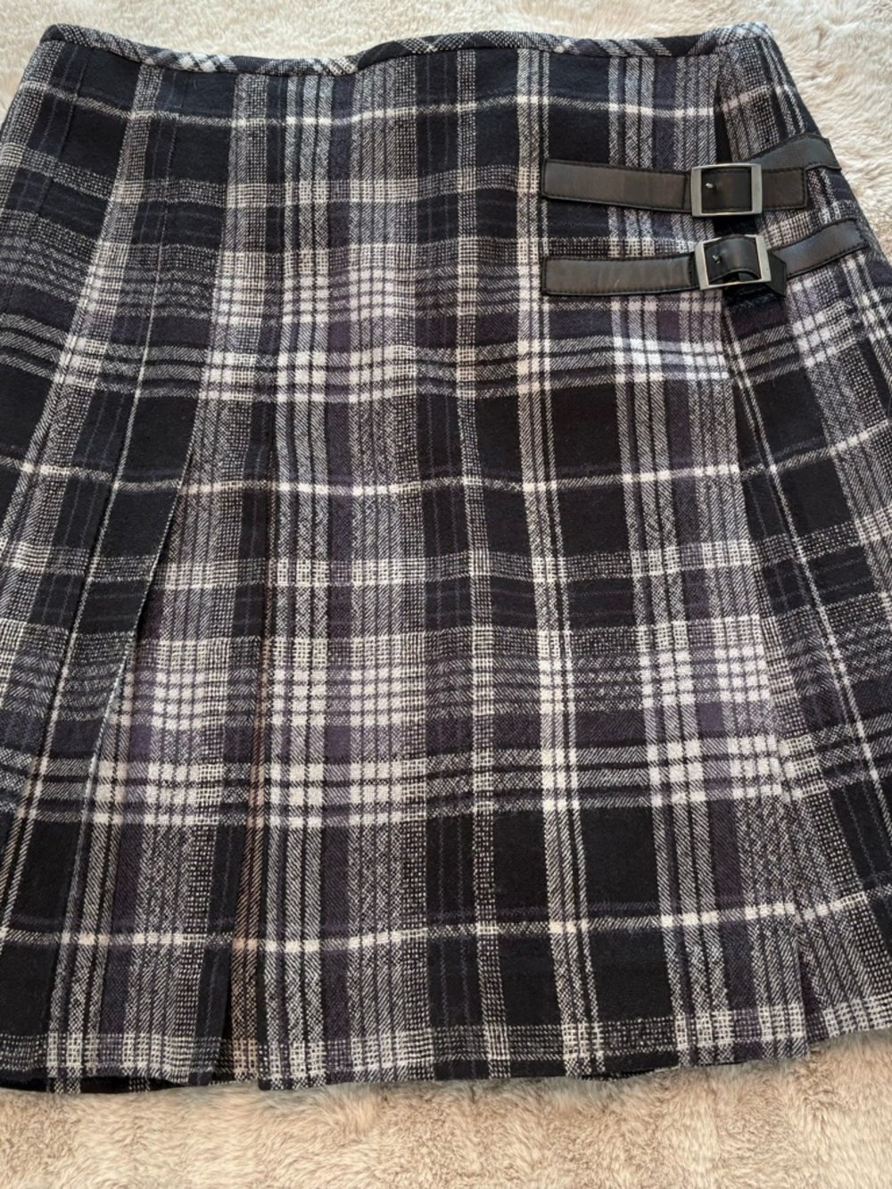 Philippe Adec2 Black and White Plaid Mini Skirt with Buckle Straps